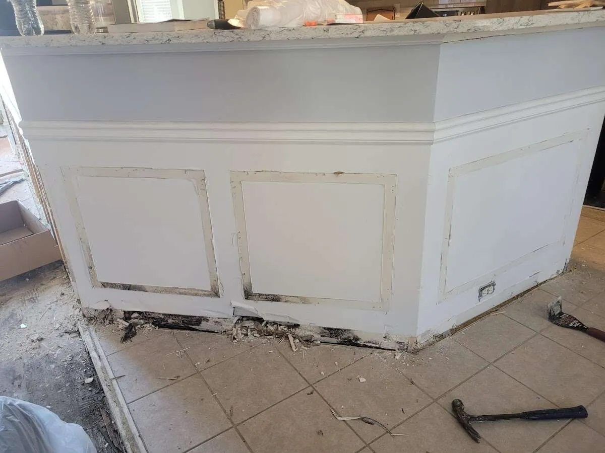 Water damage and mold on kitchen during Sewage Cleanup & Sanitation in Yonkers